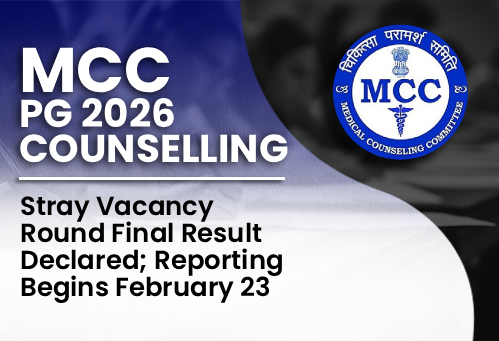 MCC PG Counselling 2026 Stray Vacancy Round Final Result Declared; Reporting Begins February 23