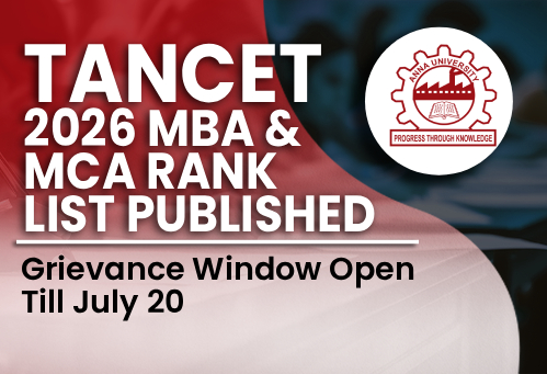 TANCET 2026 MBA & MCA Rank List Published; Grievance Window Open Till July 20